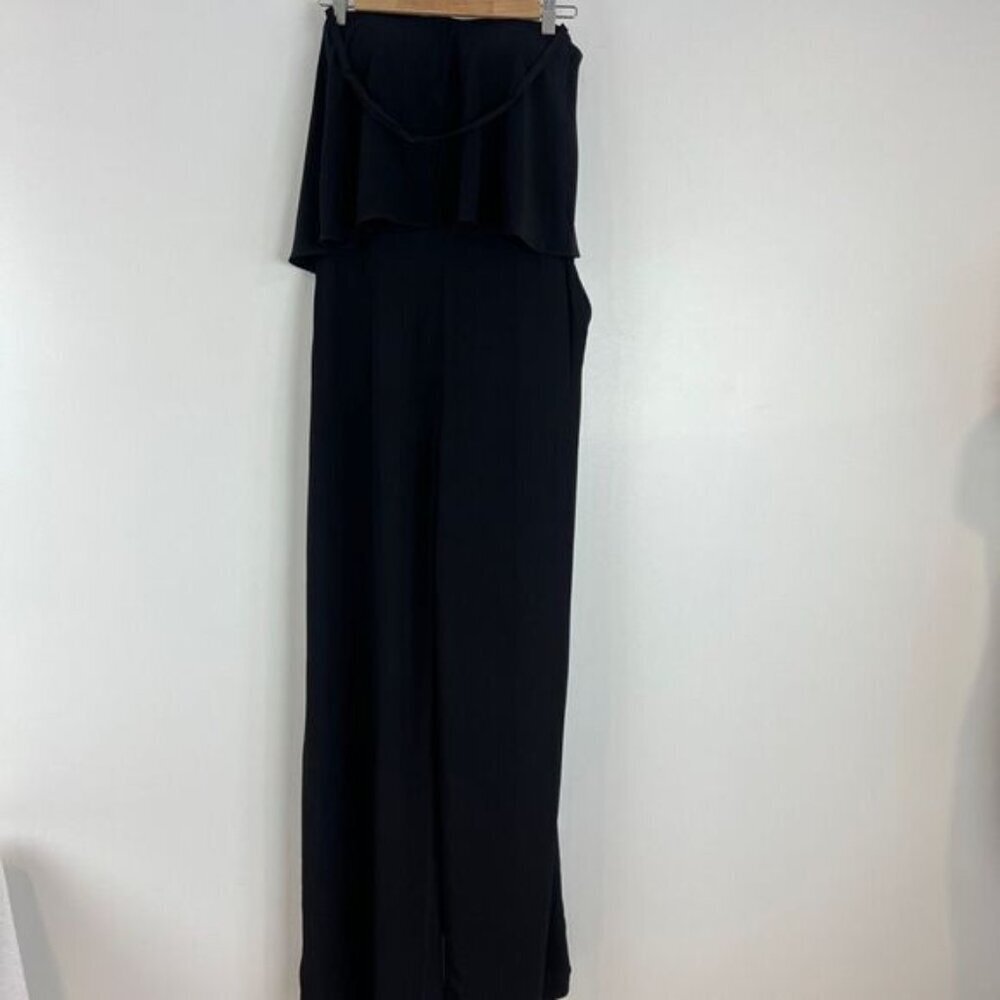 Bebe Women's Size 12 Ruffled Collar Black Jumpsuit Pockets Strapless